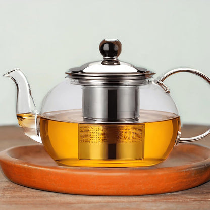 20 oz Clear Glass Teapot with Infuser, Borosilicate Stovetop Tea Pot | Borosilicate Glass, Stainless Steel Herbal Infuser, Heat Resistant, Kitchen Essentials, Loose Leaf Tea Maker with Handle
