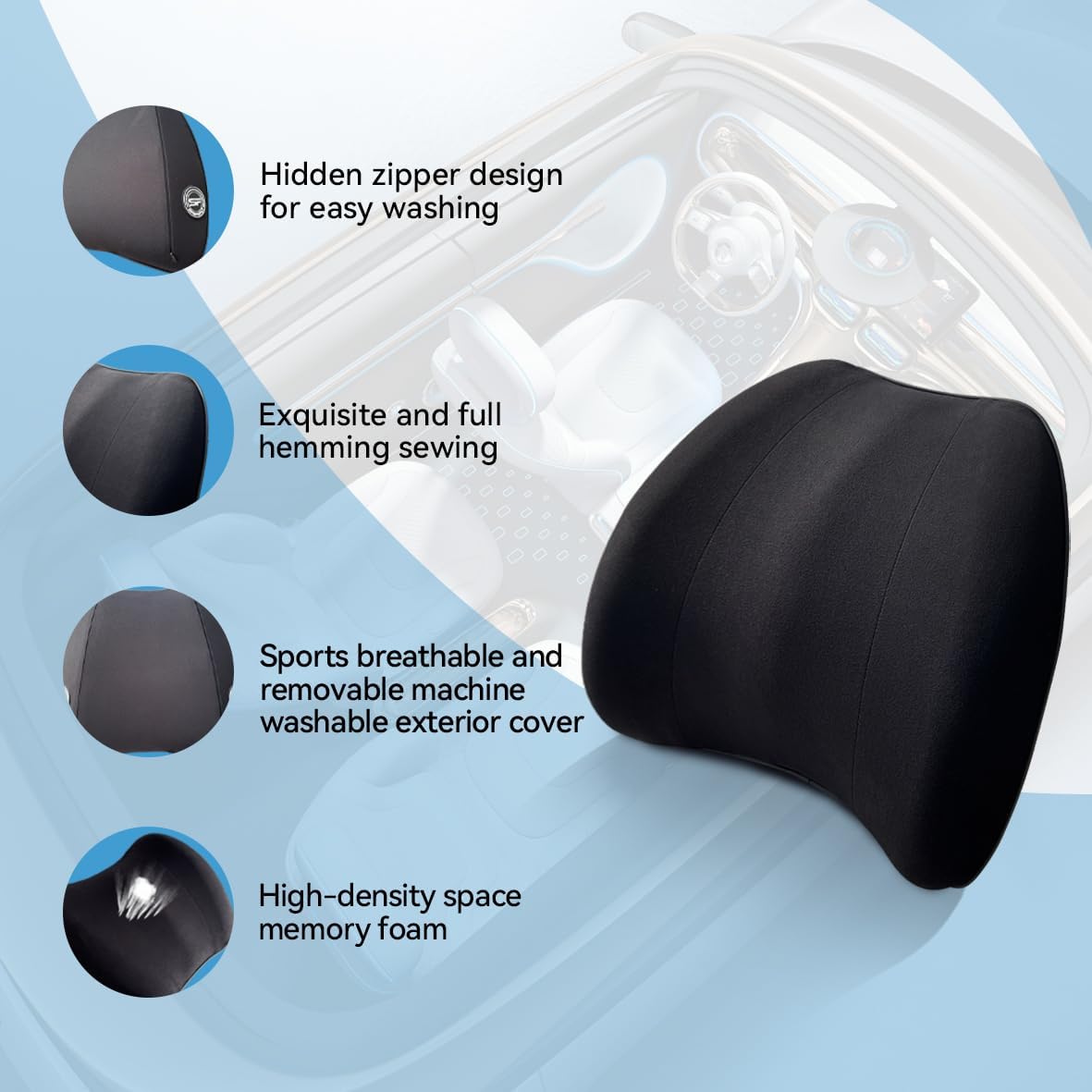 Super Cozy Lumbar Support Pillow for Car/Office Chair, 100% Memory Foam | Lumbar Pillow with Breathable Removable Cover, Ergonomic Design - Back Support for Back Pain Relief(Adjustable Strap, Black)