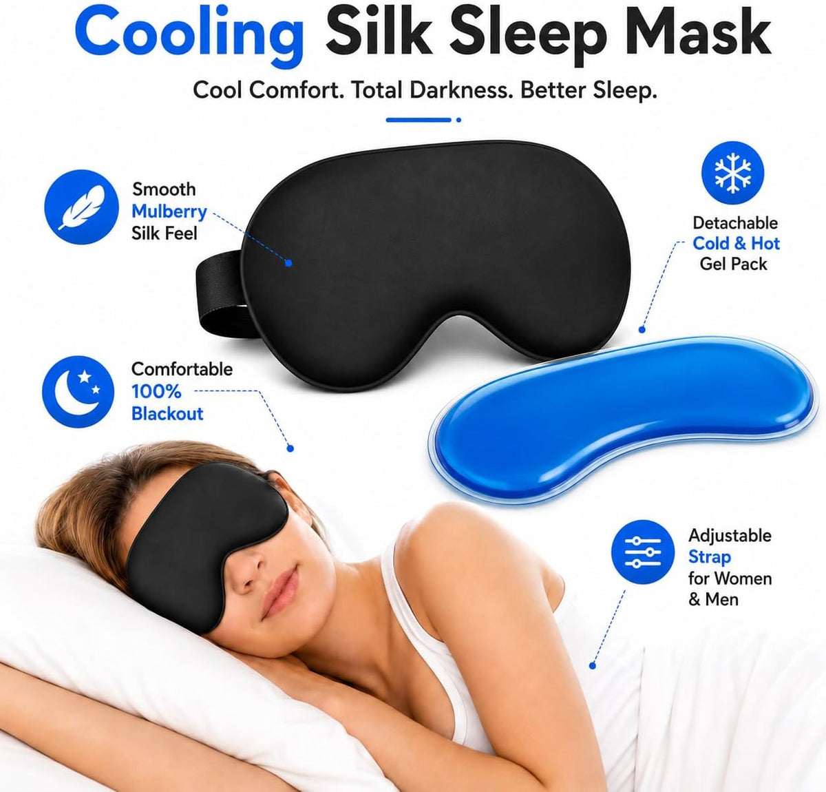 Cooling Sleep Mask with Mulberry Silk Surface & Removable Gel Pack