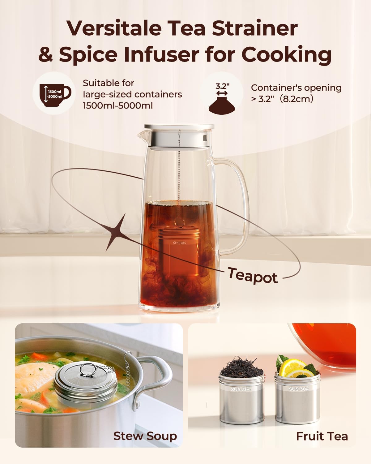 2 Pack Reinmoson 304 Stainless Steel Tea Infuser for Loose Leaf Tea | 1.58” x 2.2” Extra Fine Mesh Tea Strainers Ball, Threaded Lid, Loose Leaf Tea Steeper for Black Tea, Rooibos, etc