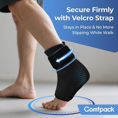 Comfpack Ankle Ice Pack Wrap - Reusable Hot & Cold Therapy | Flexible gel wrap for 360° foot pain relief, perfect for plantar fasciitis & sprains.