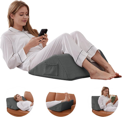 Bedluxe Knee Pillow for Back Sleeping, Leg Pillow Knee Wedge Pillow, Memory Foam Wedge Pillows for Legs Post Surgery, Triangle Pillow for Knee Support, Leg Elevation, Knees Hip Back Pain Relief, White