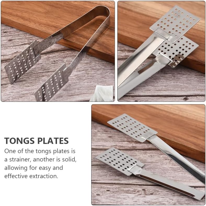 Luxshiny Tea Bag Clamp Set of 2 Stainless Steel Tea Bag Squeezer Tongs with Strainer and Solid Side Multipurpose Food Clip for Ice Cubes Bags Dishwasher Safe 5.51 X 1.57 X 0.78 in