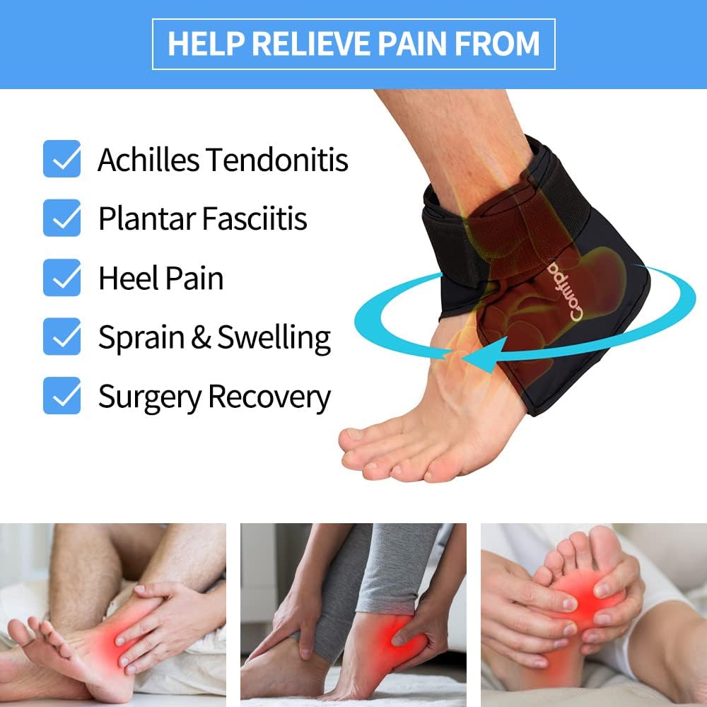 Comfpack Heel Ice Pack Wrap for Plantar Fasciitis Relief, Ankle Ice Pack | FSA Eligible, Ice Pack for Injures Reusable, Gel Cold Pack Warp for Achilles Tendonitis, Swelling, Ankle Sprain, Heel Pain
