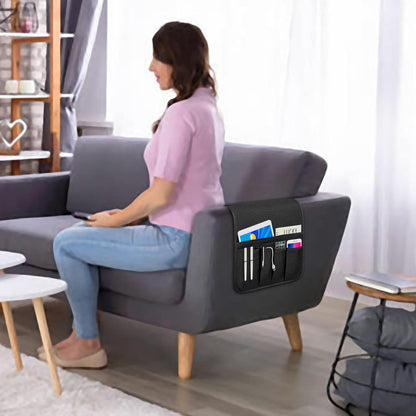 Remote Control Holders for Armchairs, Couch Caddy, Featuring Non-Slip Bases | 5 Pockets Bedside Storage Pocket for TV Remote Holder, Phone Tablet Kindle, Magazines, Gifts for Seniors (Beige, 35"X12.4")