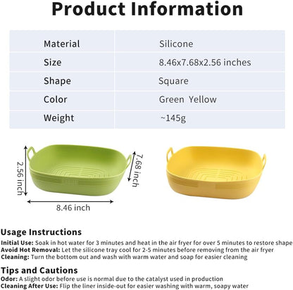 Air Fryer Silicone Liners Square 8.5 Inches 2pc Non-Stick food grade Reusable Airfryer Silicone Pot Baking Basket Bowl for 5.8 to 8 Qt Air Fryer Backing Tray Over Accessories | 8.5 Inches 2pc Reusable Airfryer Silicone Pot Baking Basket Bowl for 5.8 to 8