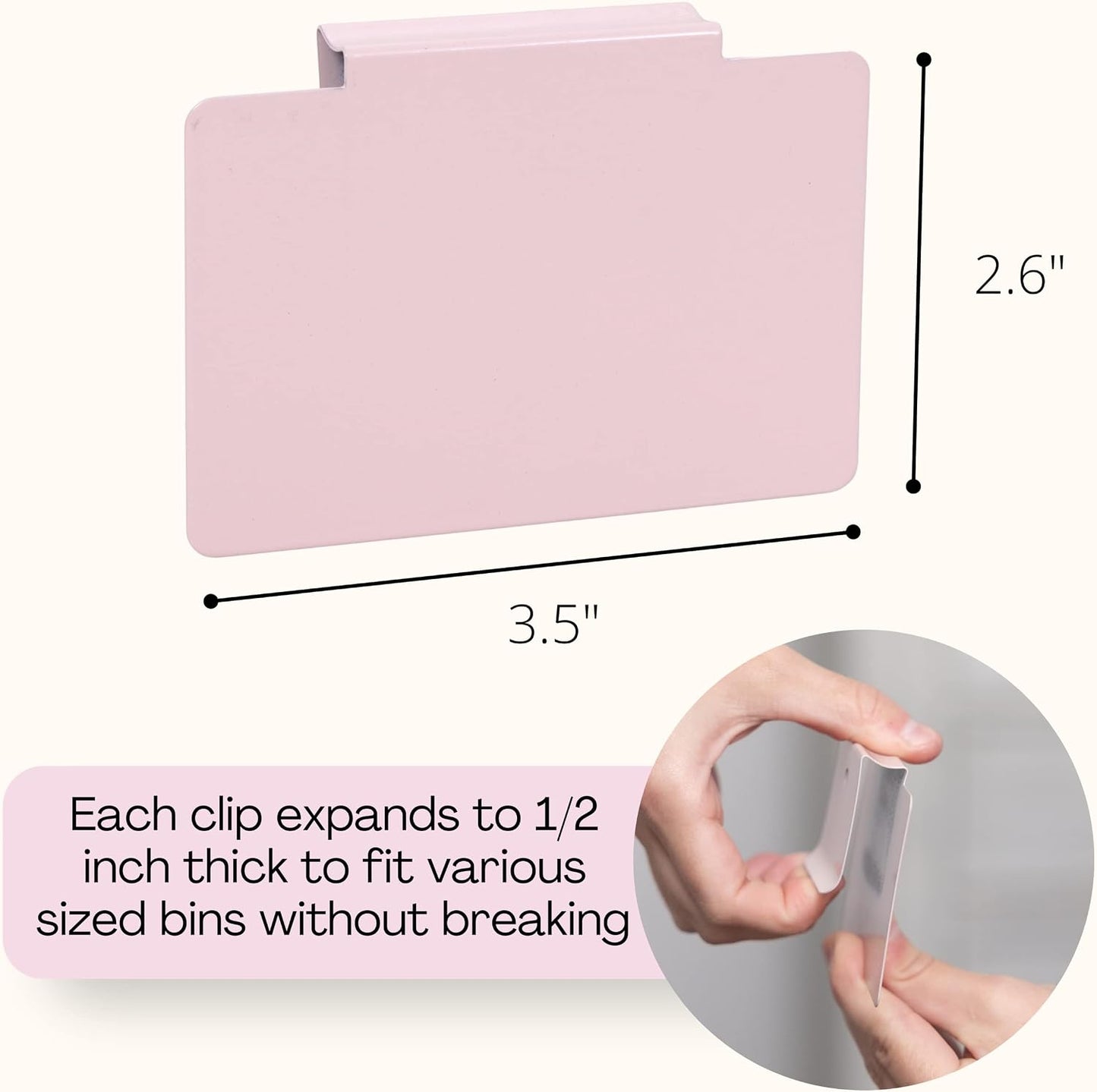 Hygge & Sage: Metal Non-Slip Basket Labels Clip On for Storage Bins, or Wire Racks | Includes 8 Labels, 8 Non-Slip Pads, and 1 Free Marker (Cream)