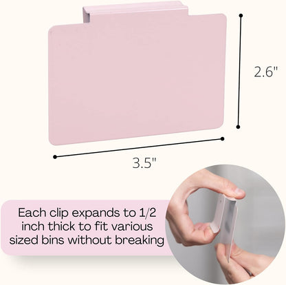 Hygge & Sage: Metal Non-Slip Basket Labels Clip On for Storage Bins, or Wire Racks | Includes 8 Labels, 8 Non-Slip Pads, and 1 Free Marker (Cream)