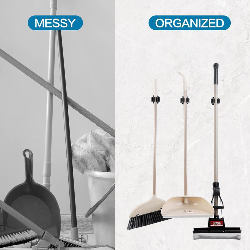 JAMEND CLXP 6PCS Broom and Mop Holder, Heavy Duty Garden Tool Organizer Rack Rake and Shovel Handle, Stainless Steel Mop Hanger. Screws for Wall Mounted. Matte Black