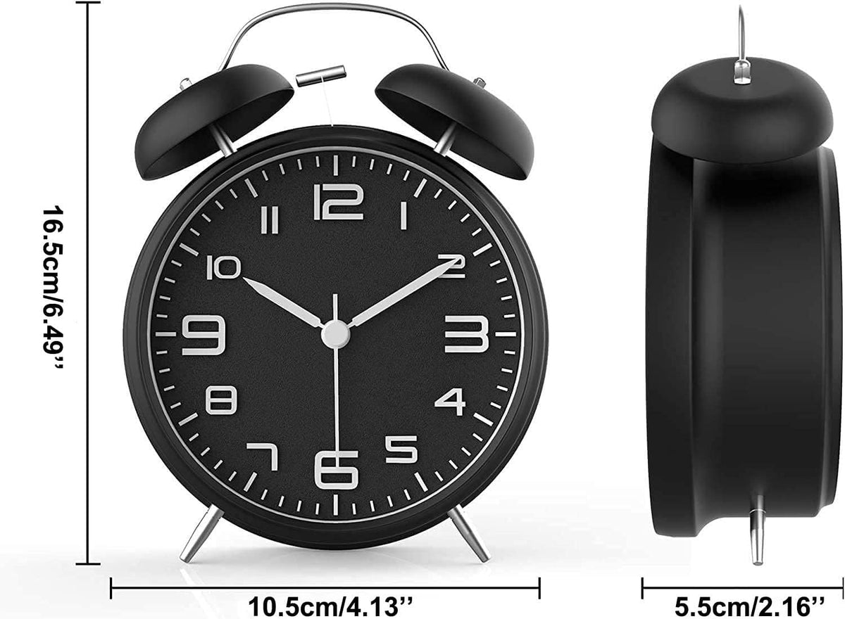 Azyh Loud Alarm Clock for Heavy Sleepers Adults, Metal 4 Inches Twin Bell Battery Operated Alarm Clocks for Bedrooms Decoration, Silent Non-Ticking, Back-to-School Gift (Red Brown)