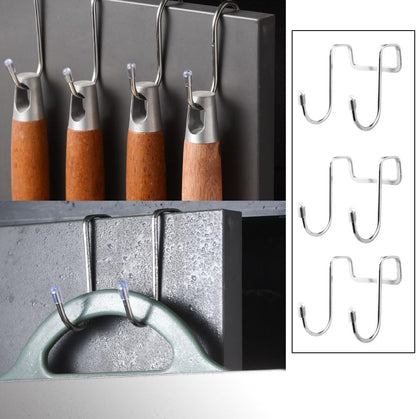4 Pack Shower Door Hooks Stainless Steel Double Hooks Towel Hook Bathroom Squeegee Holder Over Glass Door Hook for Bathroom Semi-Frameless Sliding Shower Door Soap Saver Bag Pouch