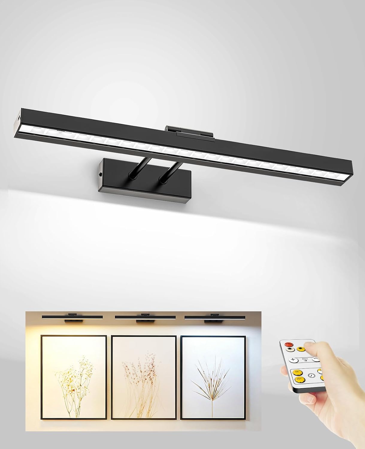 Picture Light for Wall, 16in Battery Wall Sconce Art Light CCT Dimmable Magnetic Battery Lights for Painting with Remote Control for Gallery Artwork Living Room Portraits Hallway 2PCS Black