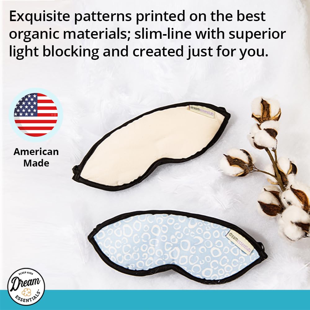 Dream Essentials Natura Organic Cotton Sleep Mask | Twilight Blue | Eye Mask for Sleeping, Light Blocking Soft Sleep Eye Cover with Eco Wool Padding | Made in USA Travel Accessories