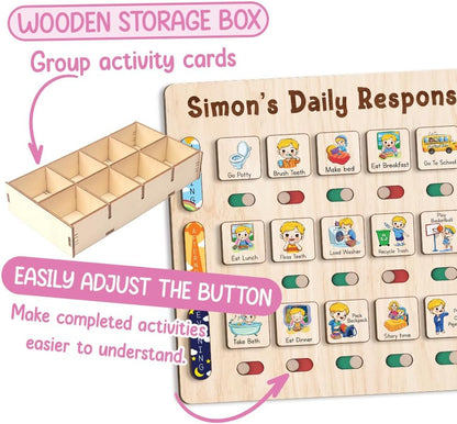TinyKidz Wooden Daily Routine Chart 11x15, Schedule Board for Kids, Wooden Chore Chart for Kids, Responsibilities Chart for Toddlers, Morning Bedtime Routine for Toddlers