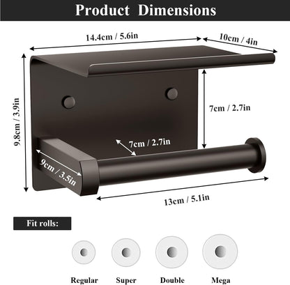 Toilet Paper Holder with Shelf Wall Mounted Toilet Paper Roll Dispenser | Heavy Duty Stainless Steel Brushed Nickel