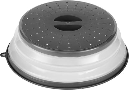 VEVOR Microwave Splatter Cover & Mat, 10.8" Collapsible Microwave Lid for Food, 500°F Heat-Resistant Silicone & Tempered Glass Splatter Guard for Plate Dish, Multi-Purpose Kitchen Gadget with Handle