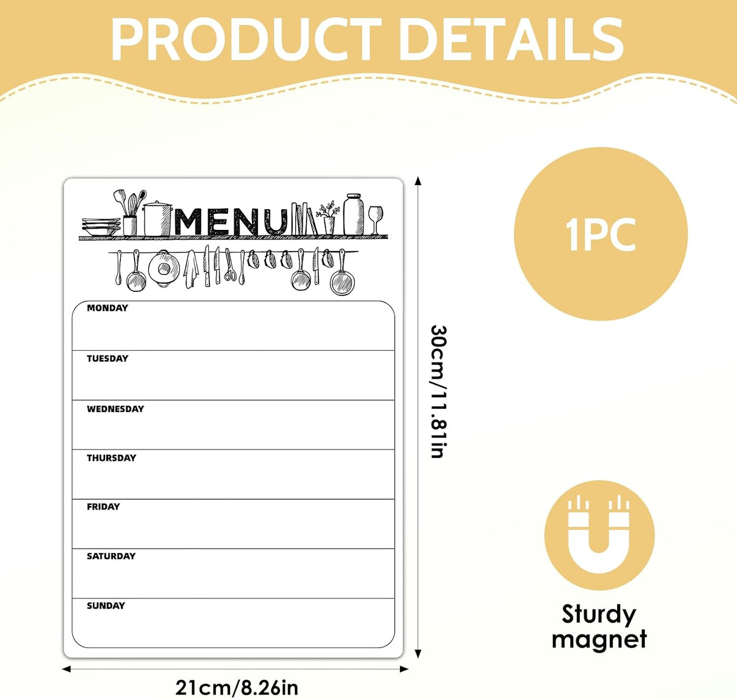 Magnetic Dry Erase Weekly Meal Planner for Refrigerator | Menu Magnet for Fridge, Grocery Shopping List, Family Schedule Planning List Boards, 8.5x12 inch