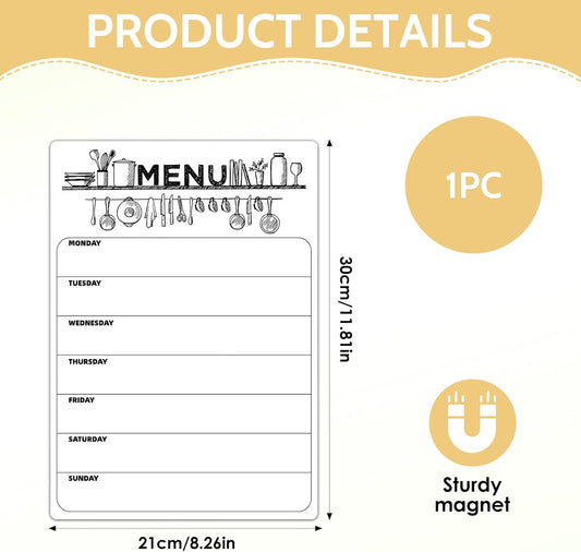Magnetic Dry Erase Weekly Meal Planner for Refrigerator | Menu Magnet for Fridge, Grocery Shopping List, Family Schedule Planning List Boards, 8.5x12 inch