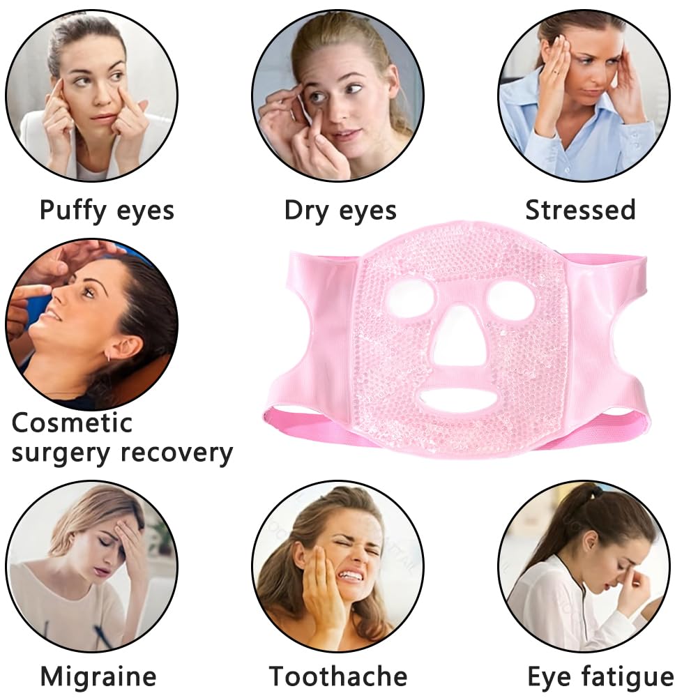 CALIDAKA Gel Beads Face Cover Ice Mask Pack Cold Face Eye Mask Ice Pack Reduce Face Puff Gel Beads Hot Heat Cold Compress Pack Face SPA for Woman Sleeping, Pressure, Headaches(COLOR:Pink)