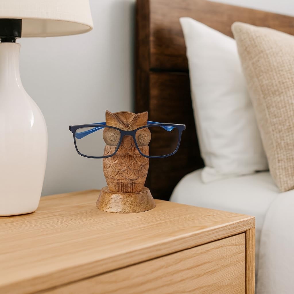 Birthday Gifts for Women Wooden Owl Glasses Holder Night Stand Reading Eyeglass Spectacle Retainer Gifts for Adults Women Men Him Her Mom Dad Car