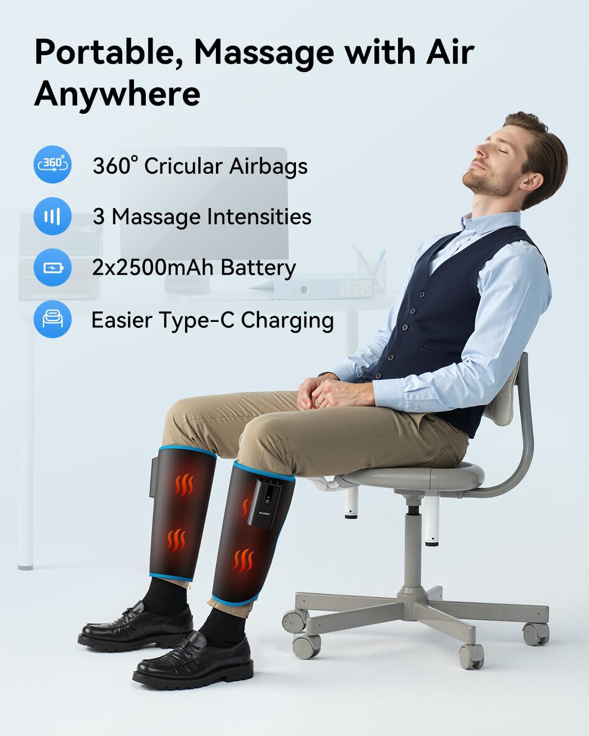FIT KING Cordless Calf Compression Massager for Circulation and Pain Relief