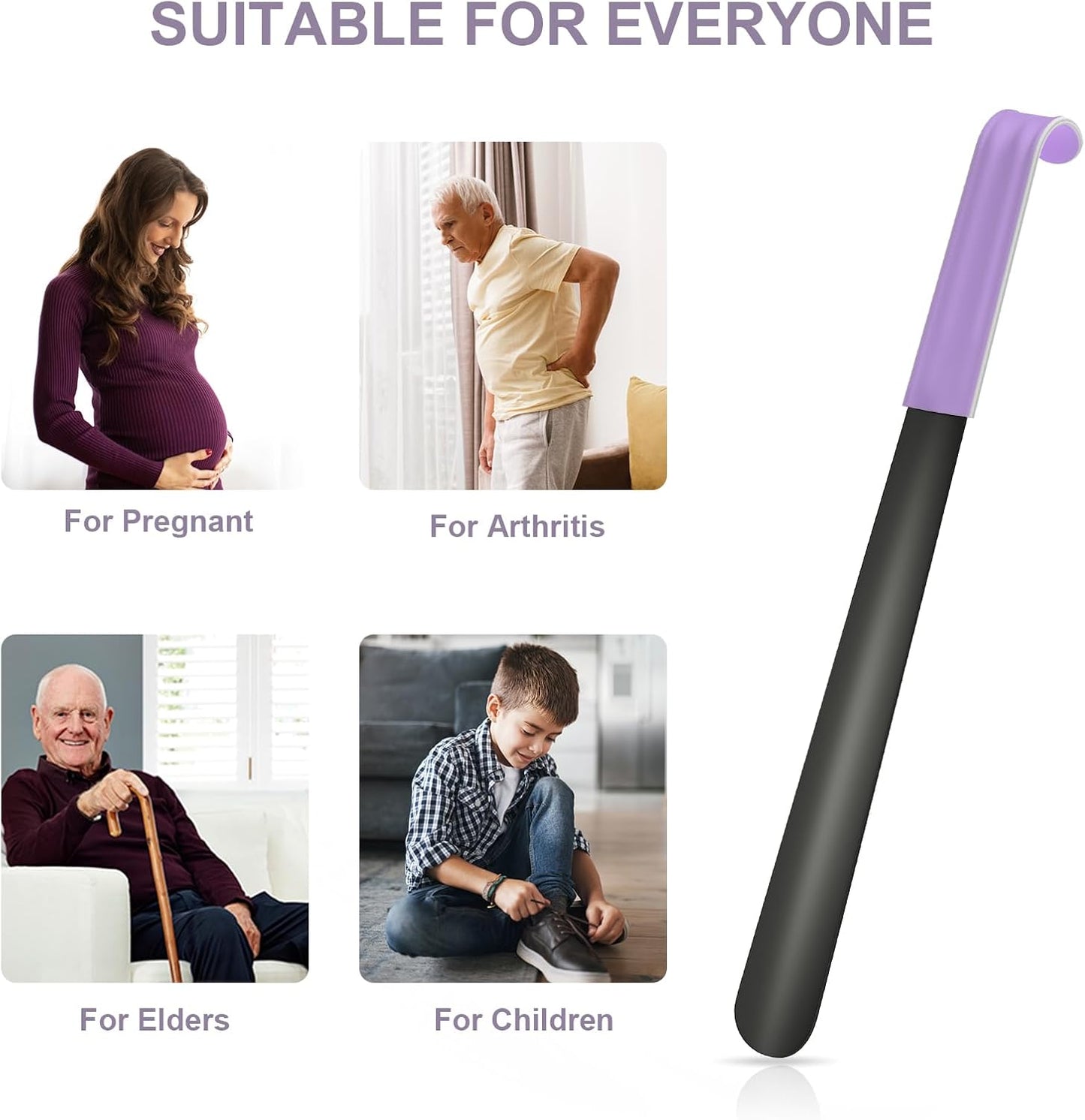 16.5 Inch Long Handle Shoe Horn for Seniors Men Women Kids, Metal Shoe Horns for Boots