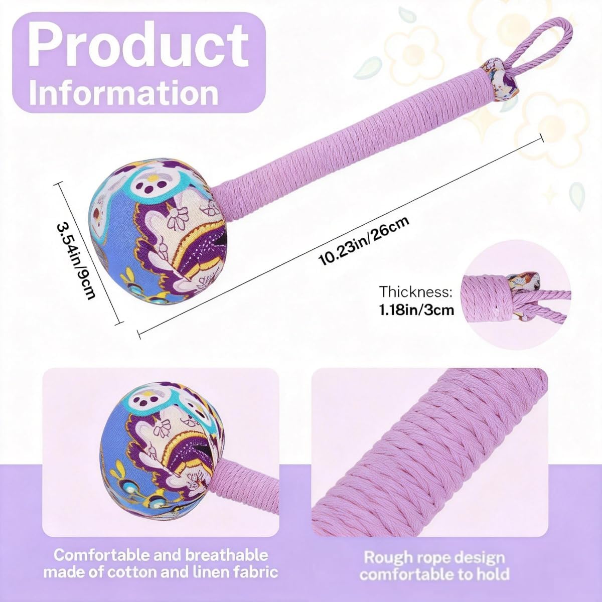 Wormwood Mugwort Massage Hammer 26cm, Manual Lymphatic Drainage Tool, Handheld Percussion Massager for Full Body Muscle Tension Relief (1, Pink)