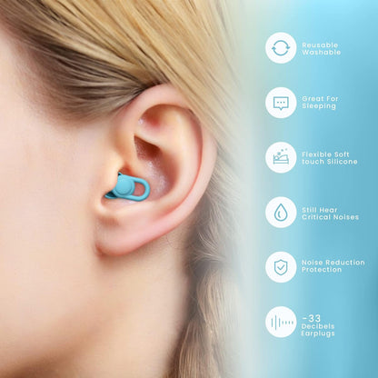 Silicone Ear Plugs for Noise Reduction - Reusable Soft Comfortable Earplugs for Sleeping,Noise Sensitivity & Flights -16 Ear Tips in XS/S/M/L, with 2 Travel Boxes - 33dB Noise Cancelling (Olive Green)