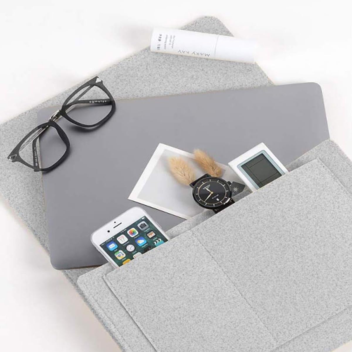 Bringsine 5 Pockets Bedside Caddy, Felt Bed Storage Organizer Hanging Bag Holder for Magazine Book Phone Tablet iPad Cables Remote and Glasses Holder Home Dorm Bed Sofa-Black
