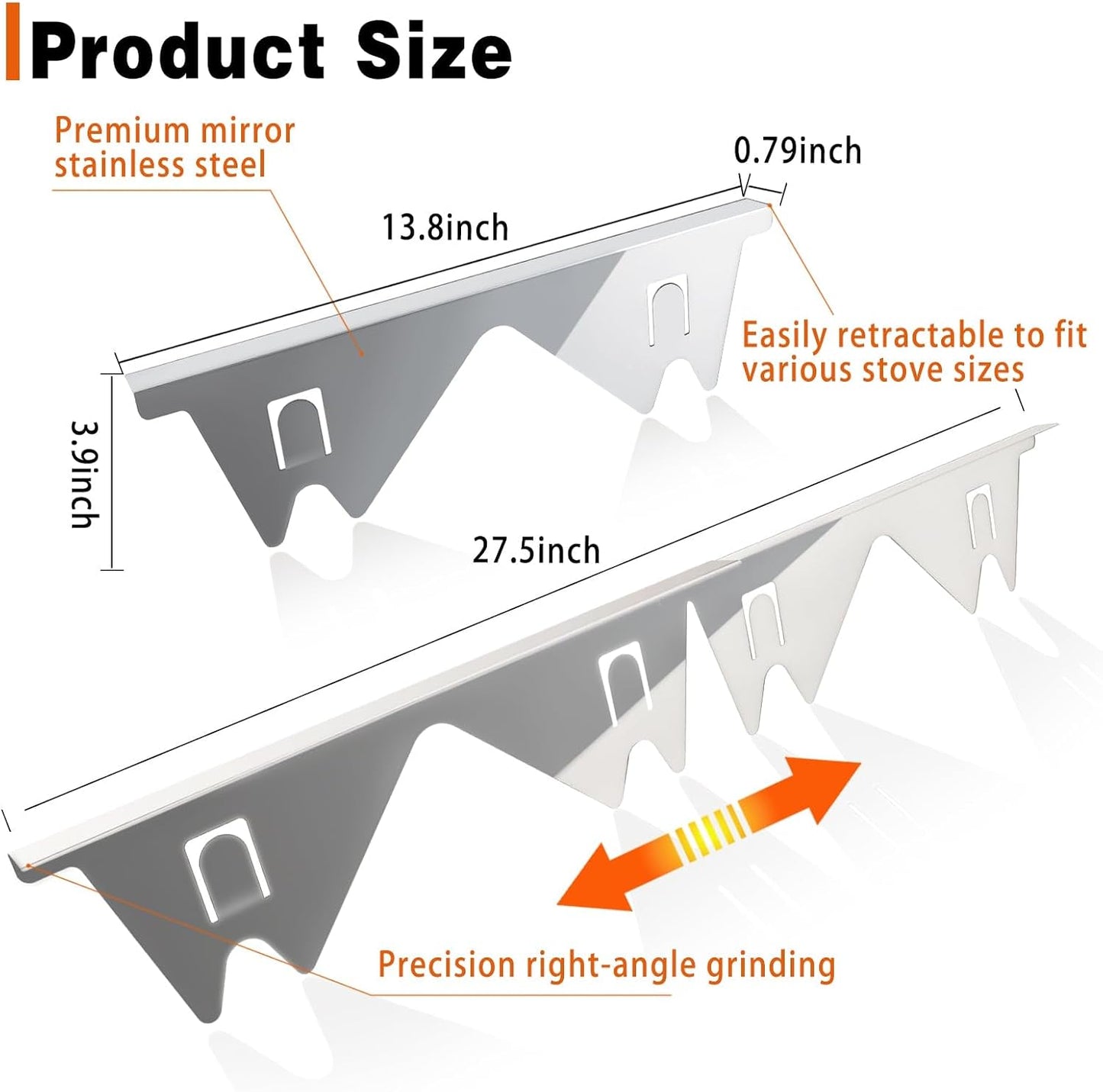 Stove Gap Covers Stainless Steel, 2 Pack Stove Gap Filler Easy Retractable Length 13.8" to 27.5", Width 0.79" Stove Gap Guards Range Trim Kit, Heat Resistant Guard Between Stove Top & Counter