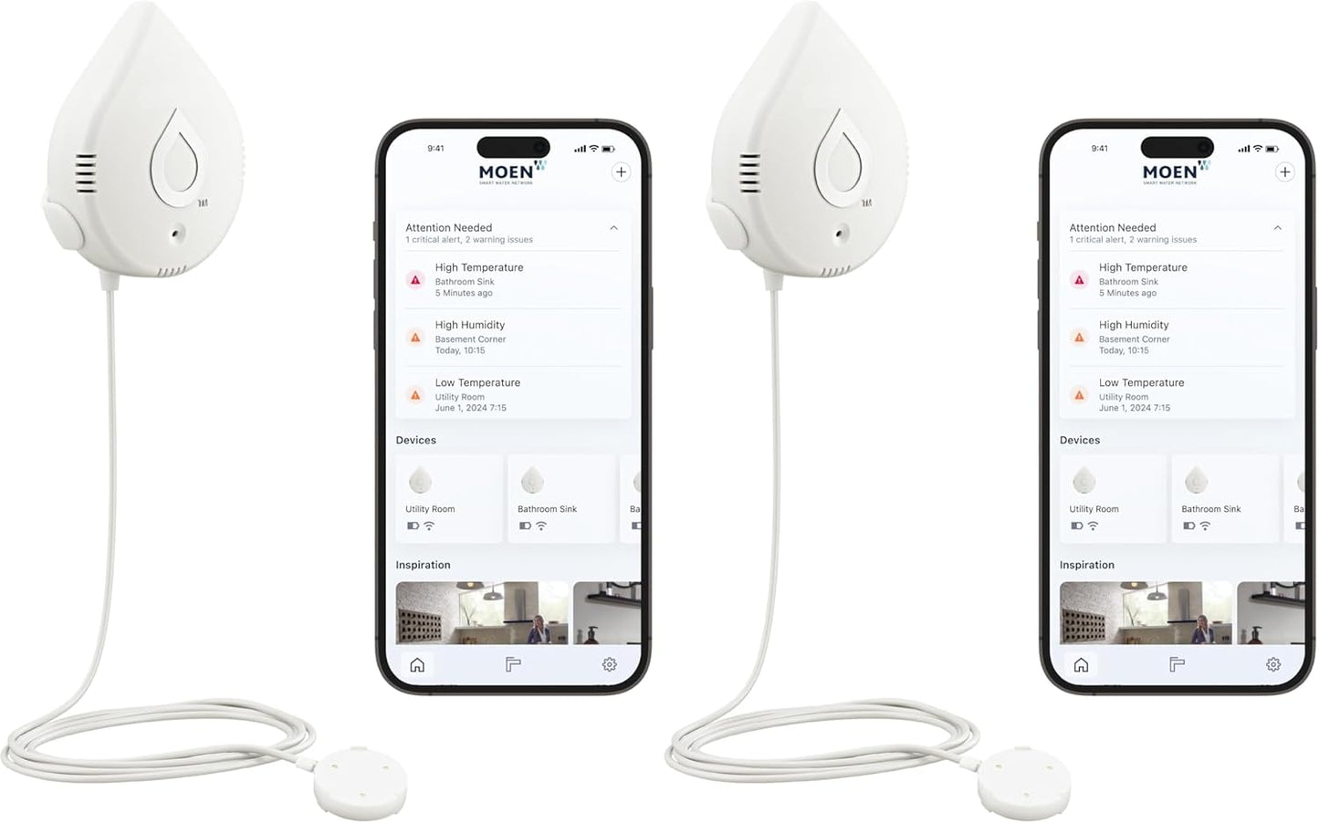 Moen 920-005 Flo Smart Water Leak Detector, White, 3-Pack