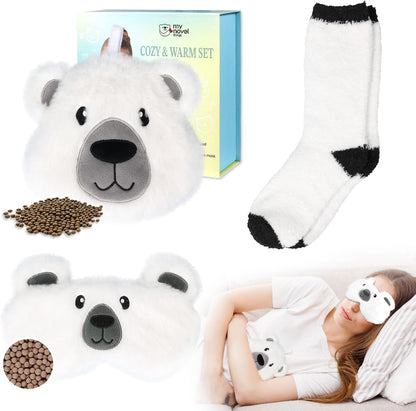 my novel things Microwave Heating Pad with Heated Eye Mask Compress Moist for Relieve Fatigue Period Cramps Uscented Microwavable Heating Pad Cute Bear for Women Birthday Christmas Gifts
