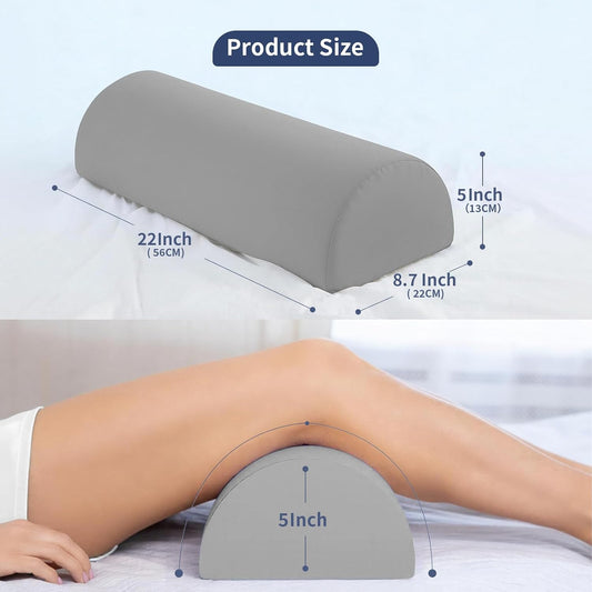Knee Pillow for Back Sleeping - Half Moon Bolster Pillow for Legs - Cooling Under Knee Pillow for Sleeping on Back, Leg Support, Foot Elevation (Misty Blue)