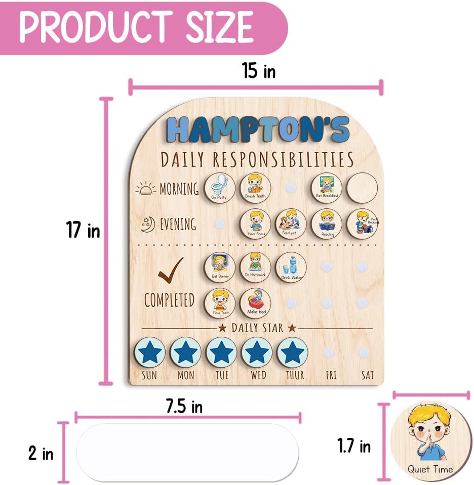 Daily Routine Chart for Kids, Visual Schedule, Routine Chart for Toddlers 3-5, Morning Bedtime Routine Chart for Toddlers, Wooden Chore Chart for Kids
