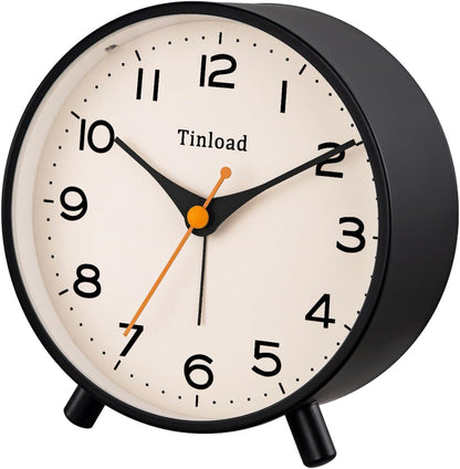 Tinload 4.5" Battery Operated Analog Alarm Clock, Small Silent Bedside Desk Clock with Night Light, Blue