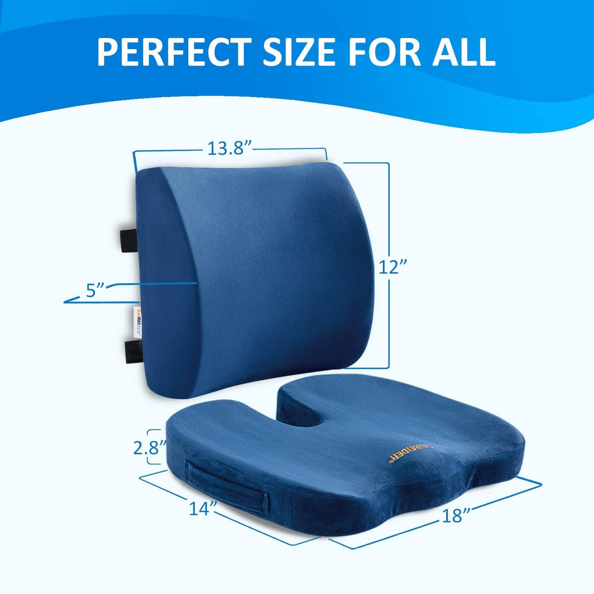 SAIREIDER Seat Cushion and Lumbar Support Pillow for Office Chair, Memory Foam Car Seat Cushions Back Support Pillows, Help Relieve Pain of Back, Lumbar, Tailbone and Sciatic Nerve（Black）