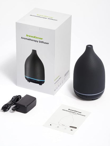 InnoGear Oil Diffuser, 300ML Ceramic Diffuser for Essential Oils Handcrafted Aromatherapy Diffuser Ultrasonic Cool Mist Humidifier with 4 Timers Waterless Auto Off for Room Office, White