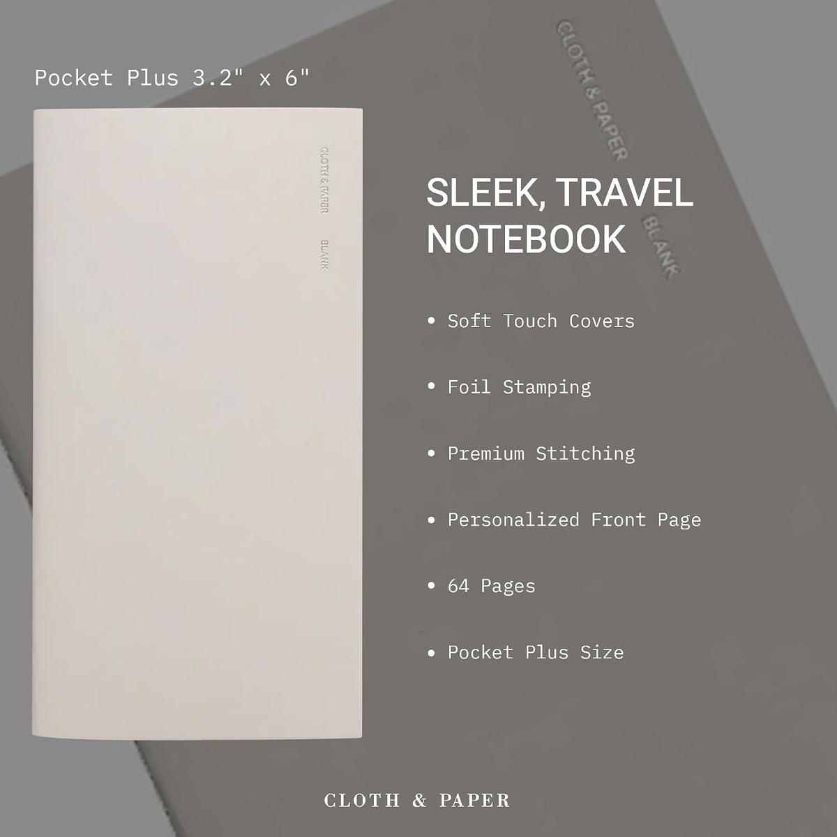 Cloth & Paper Travel Notebook | Daily Wellness Planner – Smoked Salt | Pocket Plus Wellness Planner 3.2" x 6" | Habit Tracker & Self Care Journal for Goals, Gratitude & Reflection – Soft Touch Cover