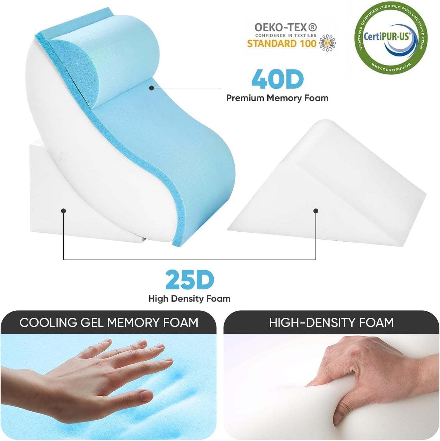 OAISZ 4PCS Wedge Pillow Set for After Surgery, Adjustable Bed Wedges, Gery | Back and Leg Support, Acid Reflux Relief, Post Surgery Recovery, Leg Elevation, Memory Foam, Bed Wedge Pillow for Sleeping