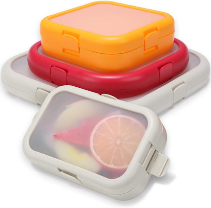 Nuogo 4 Pcs Silicone Food Storage Containers, Fruit Storage Box, Onion Keeper, Avocado Saver, Kitchen Organizers for Fridge, Fresh-keeping Design(Red, White,Orange,7.9 x 7.9 x 1.4 Inches)