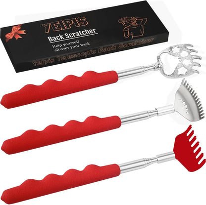 Yeipis 3 Pack Different Back Scratcher Metal Portable Telescoping with Rubber Handles, Extendable Back Massager Tool with Beautiful Box, Stocking Stuffers for Men Women Christmas Presents(Black)