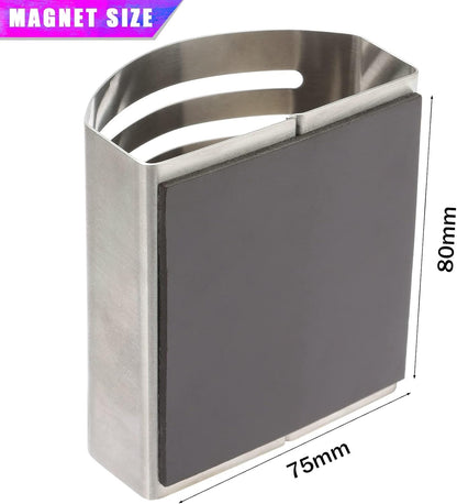 Magnetic Modern Pen and Pencil Holder, 3.25" x 1.75" x 3.50" | Metal Writing Utensil Storage Organizer for Kitchen, Locker, Home, or Office, Brushed Stainless Steel