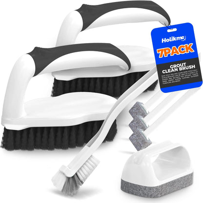 Holikme 7 Pack Cleaning Brush Scrub Brush Kitchen Brush for Floor,Green | Deep Cleaning Brush Set, Scrub Pads with Scraper Tip for Pool Walls, Bathroom, Grout, Floor, Bike, Tub, Shower