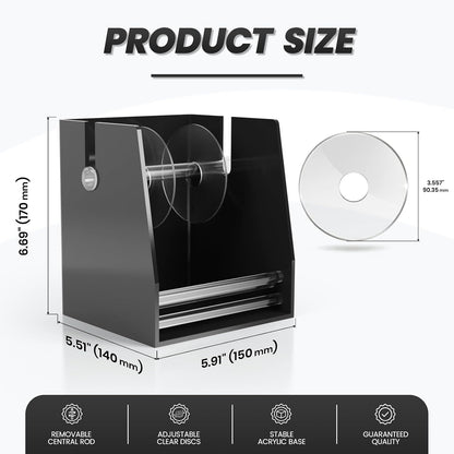 Sticker Dispenser Adjustable Label Roll Holder 2 Divider Disks | Holds 3 Rolls, Easy Assembly, Durable Acrylic, Fits Multiple Roll Sizes, Smooth Dispensing, Home, Office, Retail, Business