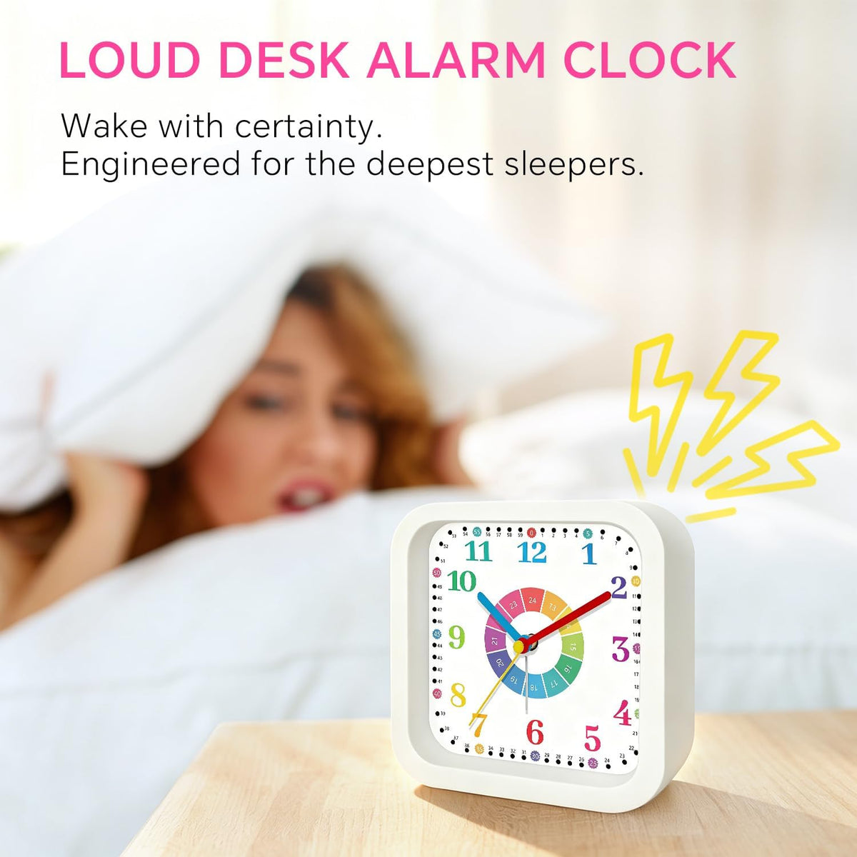 Loud Alarm Clock for Heavy Sleepers, 4.5" Simple Square Analog Alarm Clocks with Silent Movement Battery Operated Easy-to-Read Dial, Plastic Small Desk Clock for Bedroom Teens Seniors, Black