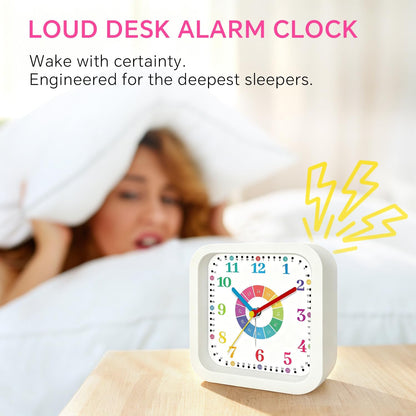 Loud Alarm Clock for Heavy Sleepers, 4.5" Simple Square Analog Alarm Clocks with Silent Movement Battery Operated Easy-to-Read Dial, Plastic Small Desk Clock for Bedroom Teens Seniors, Black