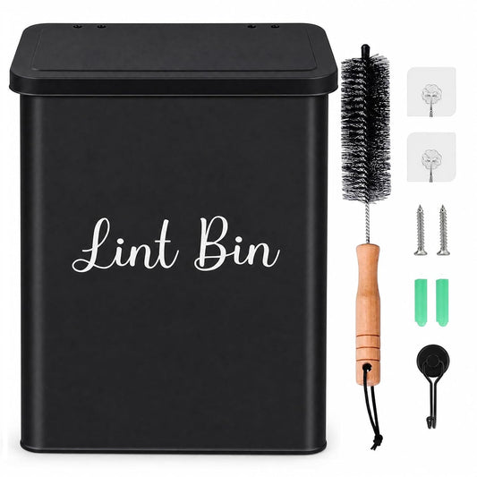 Magnetic Lint Bin for Laundry Room, Dryer lint bin Shiny White | galvanized metal body 1 Soft Lint Brush Included, 1 Magnetic Hook Included, 2 adhasive Hooks Included, Space-Saving