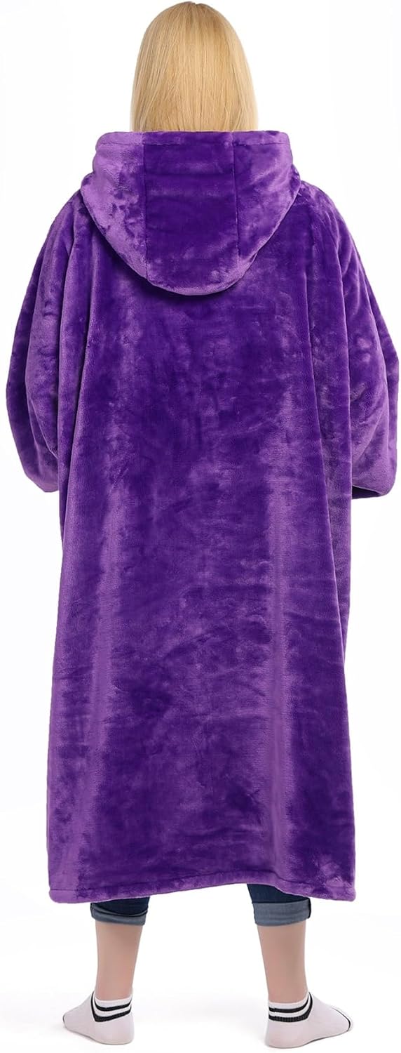 Wearable Blanket Sweatshirt Gifts for Women and Men, Warm and Cozy Giant Blanket Hoodie, Thick Flannel Blanket with Sleeves and Giant Pocket - Dark Gray