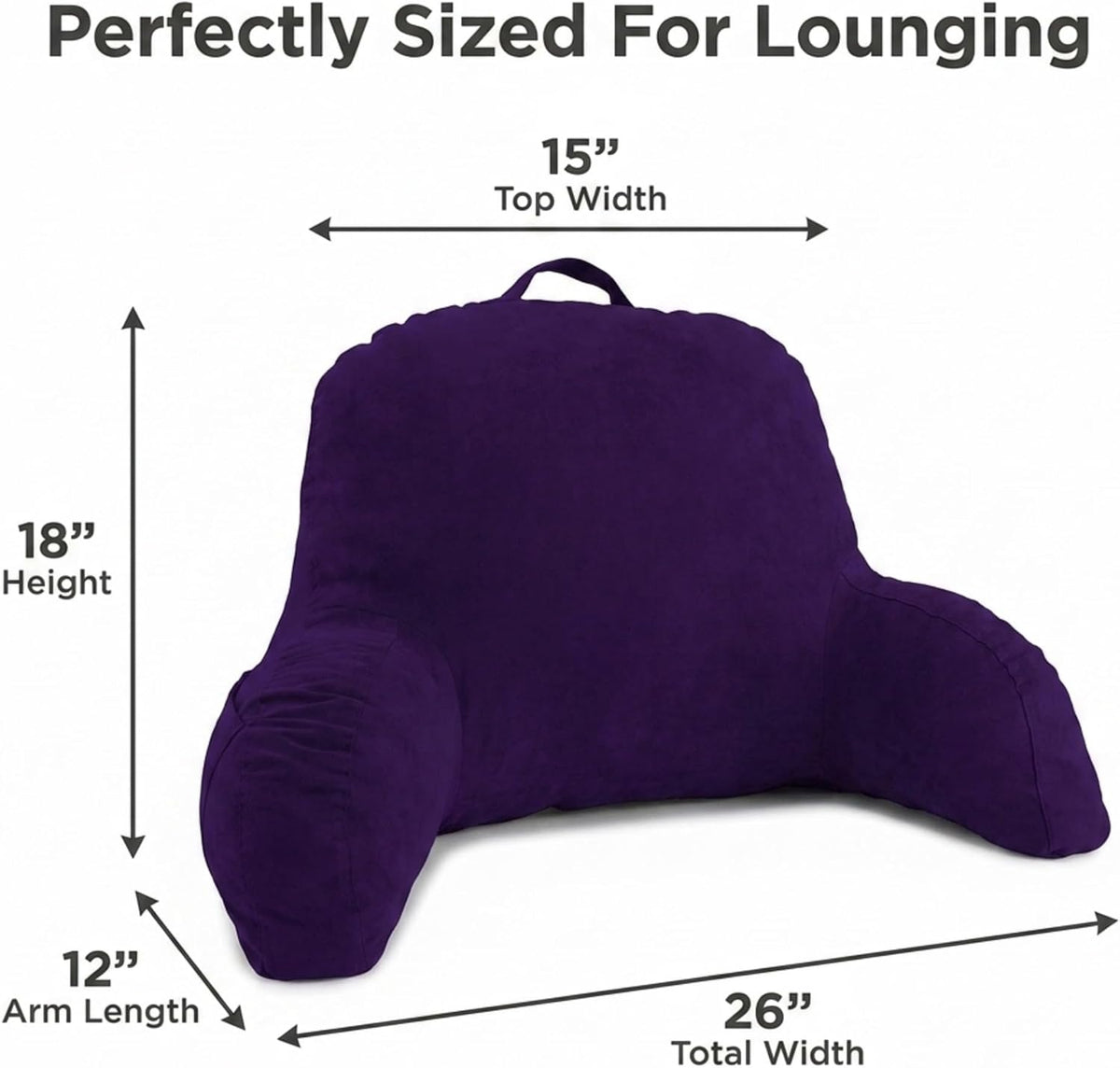Deluxe Comfort Microsuede Bed Rest - Reading and Bedrest Lounger - Sitting Supprt Pillow - Soft But Firmly Stuffed Fiberfill - Backrest Pillow With Arms, Light Purple