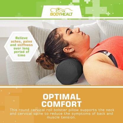 BodyHealt Neck Roll - Original Cervical Round Pillow for Head, Spine & Back Pain Relief. Circle Support for Sleeping. Cylinder Firm Lumbar Bolster